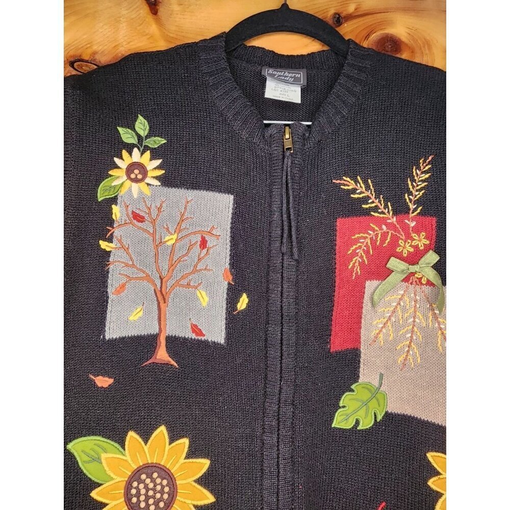 Southern Lady Fall Themed Chicken,Sunflower,Pumpkin Black Vest Women Size Large - Picture 11 of 12
